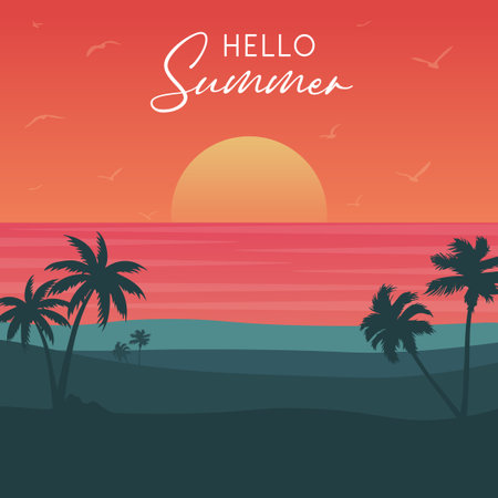 Hello summer vector. Poster summer symbol. Hello summer background.のイラスト素材