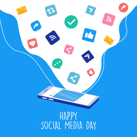 Happy social media day vector. Social media world day Vector.のイラスト素材