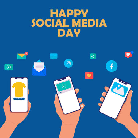 Happy social media day vector. Social media world day Vector.のイラスト素材