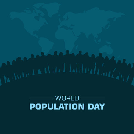 World Population Day vector. World population day background with world map and people, good for banner, poster, social media post.のイラスト素材