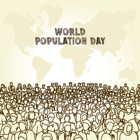 World Population Day vector. World population day background with world map and people, good for banner, poster, social media post.のイラスト素材