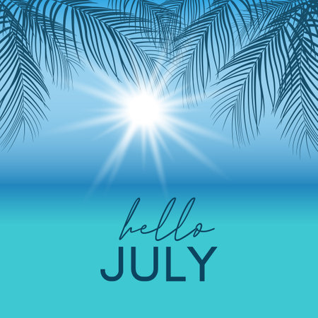 Hello July. Welcome july with summer vibes vector.のイラスト素材
