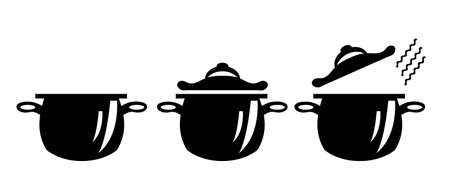 Picture of three black pots on white backgroundのイラスト素材
