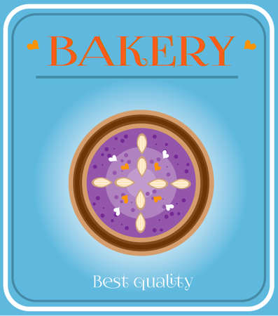 Bakery with plum cake on blue backgroundのイラスト素材