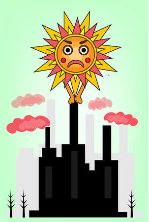 Picture of angry sun and dirty  factoryのイラスト素材