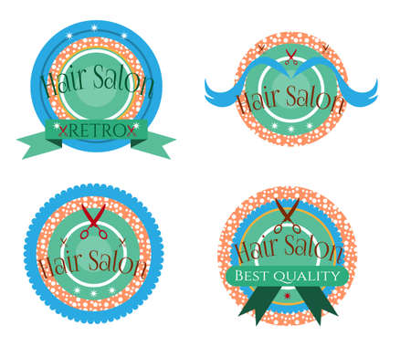 Four labels of hair salon on white backgroundのイラスト素材
