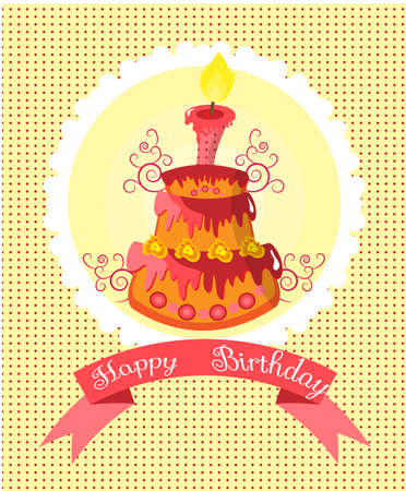 Birthday cake with candle  on dotted backgroundのイラスト素材