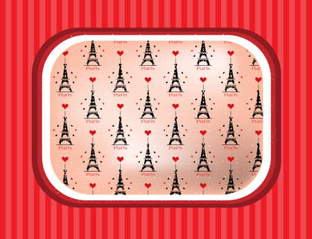 Black Eiffel tower on red striped backgroundのイラスト素材