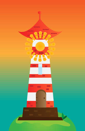 Lighthouse, colorful background, situated on a hillのイラスト素材