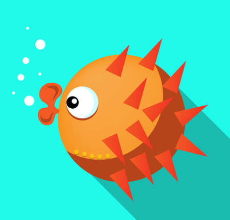 Big orange fish with lips , flat design, blue backgroundのイラスト素材