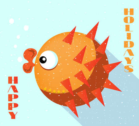 Big orange fish with lips , flat design, blue backgroundのイラスト素材