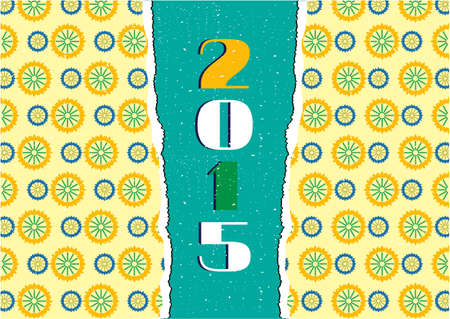 Card with yellow, blue floral pattern, text year 2015のイラスト素材