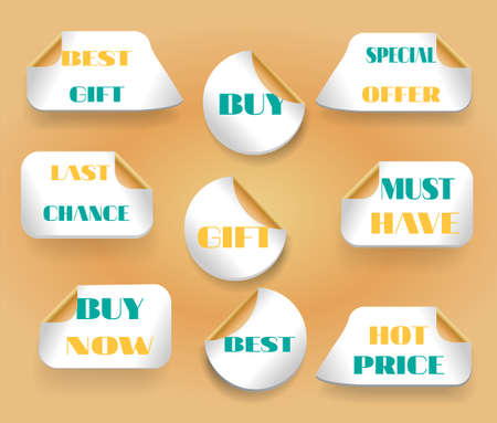 Set of stickers with text, golden corners, bright backgroundのイラスト素材