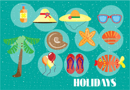 Summer background with text Holidays, summer icons