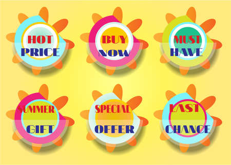 Group of six luxury, isolated summer stickersのイラスト素材