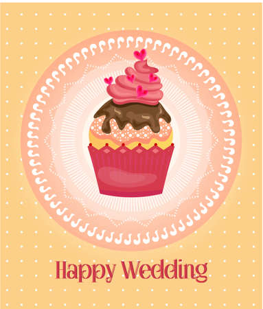 Cupcake with pink hearts on dotted backgroundのイラスト素材