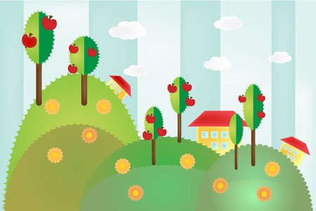 Colorful, autumn card - landscape with treesのイラスト素材