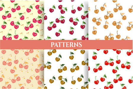 Group of six, beautiful patterns with cherries