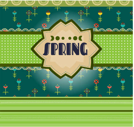 Colorful, spring card with lace, dots and flowersのイラスト素材