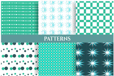 Group of six patterns with stars, rectangles and dotsのイラスト素材