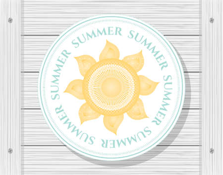Summer card - wood, sign with yellow, bright sunのイラスト素材