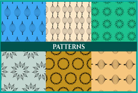 Group of six, old patterns with wire motiveのイラスト素材