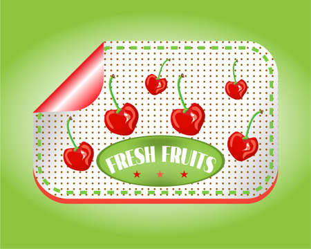 Isolated label with small cherries on green backgroundのイラスト素材