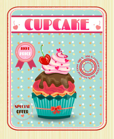 Huge cupcake with pink cream and brown chocolateのイラスト素材