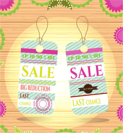 Group of two, retro, hanging tags with patternのイラスト素材