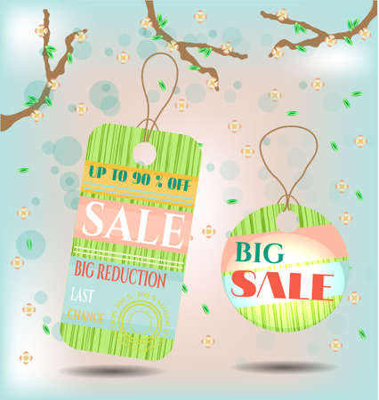 Modern tags with text on bright background with flowersのイラスト素材