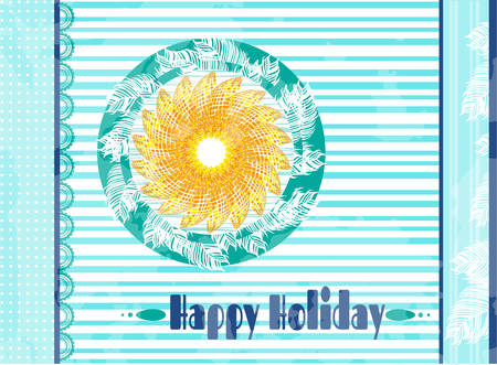 Blue, white retro card with yellow sun and textのイラスト素材