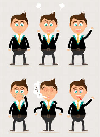 Set, collection, group of man characters poses, brigh backgroundのイラスト素材