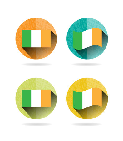 Group of four round, colorful signs with ireland flag, white backgroundのイラスト素材