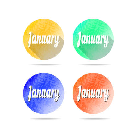 Group of four round, colorful signs with text January, white backgroundのイラスト素材