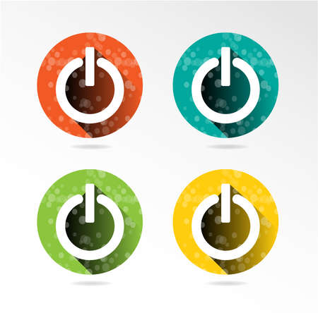 Group of four round, colorful power buttons, white backgroundのイラスト素材