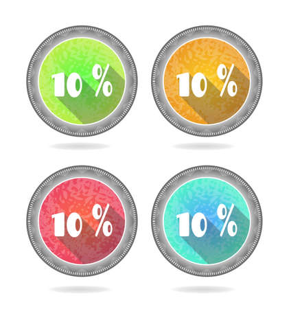 Group of four colorful buttons with 10 percent discountのイラスト素材