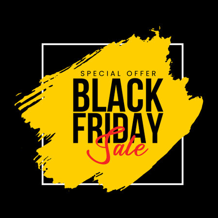 Black friday sale banner with brush stroke on black background. Vector illustration.のイラスト素材