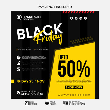 Black Friday sale poster template design with yellow and black background. Vector illustration.のイラスト素材
