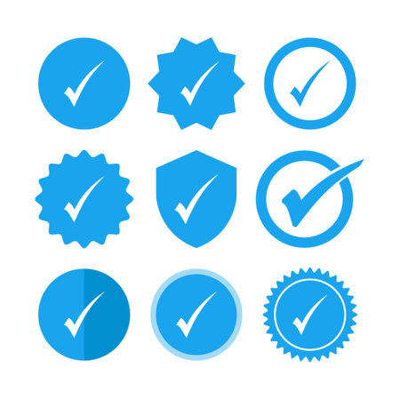Set of blue check mark icons on white background. Vector illustration.のイラスト素材