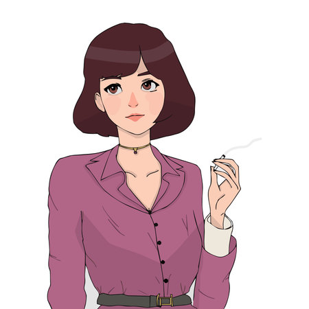Young woman smoking a cigarette. Vector illustration of a young woman smoking a cigarette.のイラスト素材
