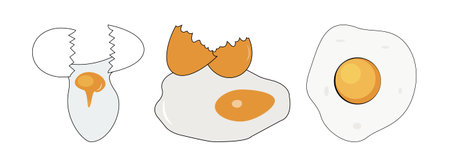 Fried eggs set. Vector illustration isolated on a white background.のイラスト素材