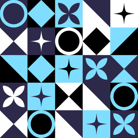 Seamless geometric pattern. Blue and black colors. Vector illustration.のイラスト素材