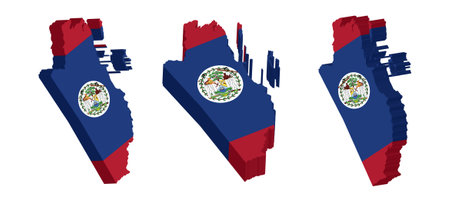 3D Belize map flag set on a white background. Vector illustration.のイラスト素材