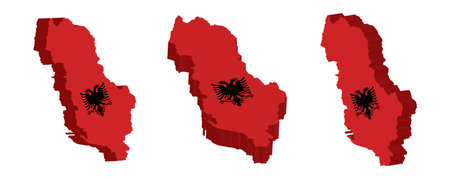 3D A set of maps with the flag of Albania on a white backgroundのイラスト素材