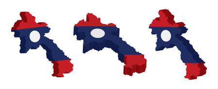 3D Laos map flag icon set. Flat set of Laos map vector icons for web designのイラスト素材