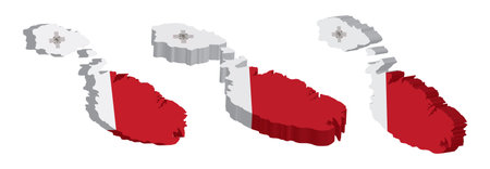 3D Malta map and flag on a white background. Vector illustrationのイラスト素材