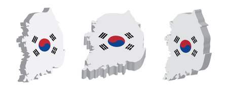 3D South Korea map and flag in 3d on a white background. Vector illustrationのイラスト素材