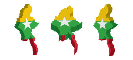 3D Myanmar map and flag on a white background. Vector illustration.のイラスト素材