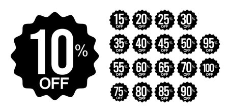 Discount tag vector icon set isolated on white background. Black and white sale sticker.のイラスト素材