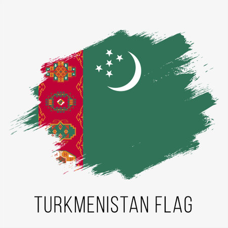 Flag of Turkmenistan, brush stroke background. Vector illustration.のイラスト素材